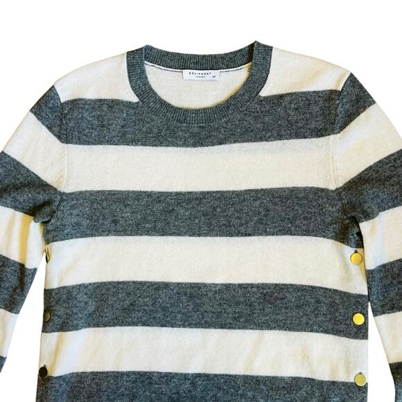 Equipment Women’s Sz S Cashmere Gray White Stripe Crew Neck Sweater Jenny - Picture 3 of 13